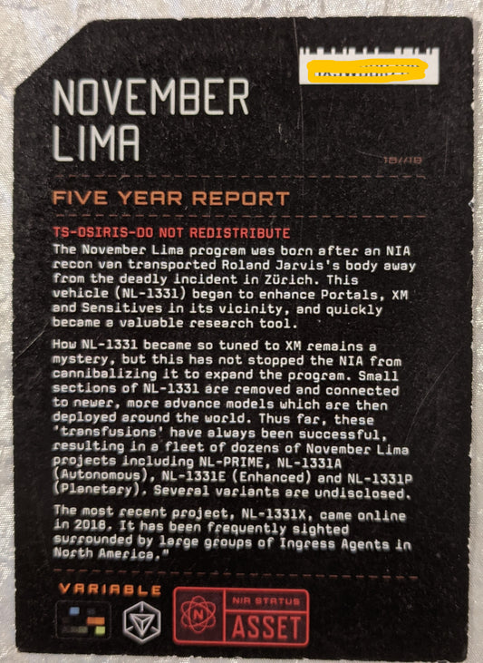 2018 November Lima Card - includes passcode