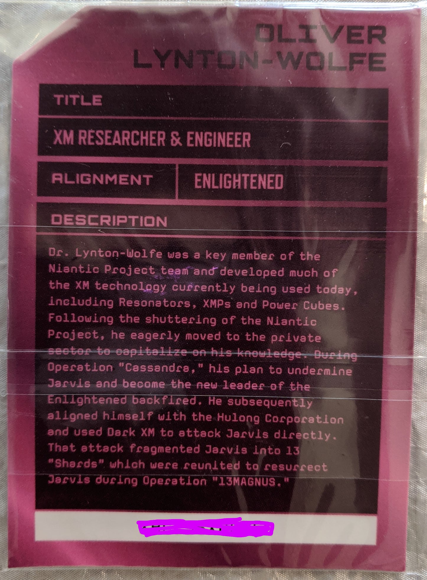 Ingress X Series Oliver Lynton-Wolfe Hologram Card - includes passcode