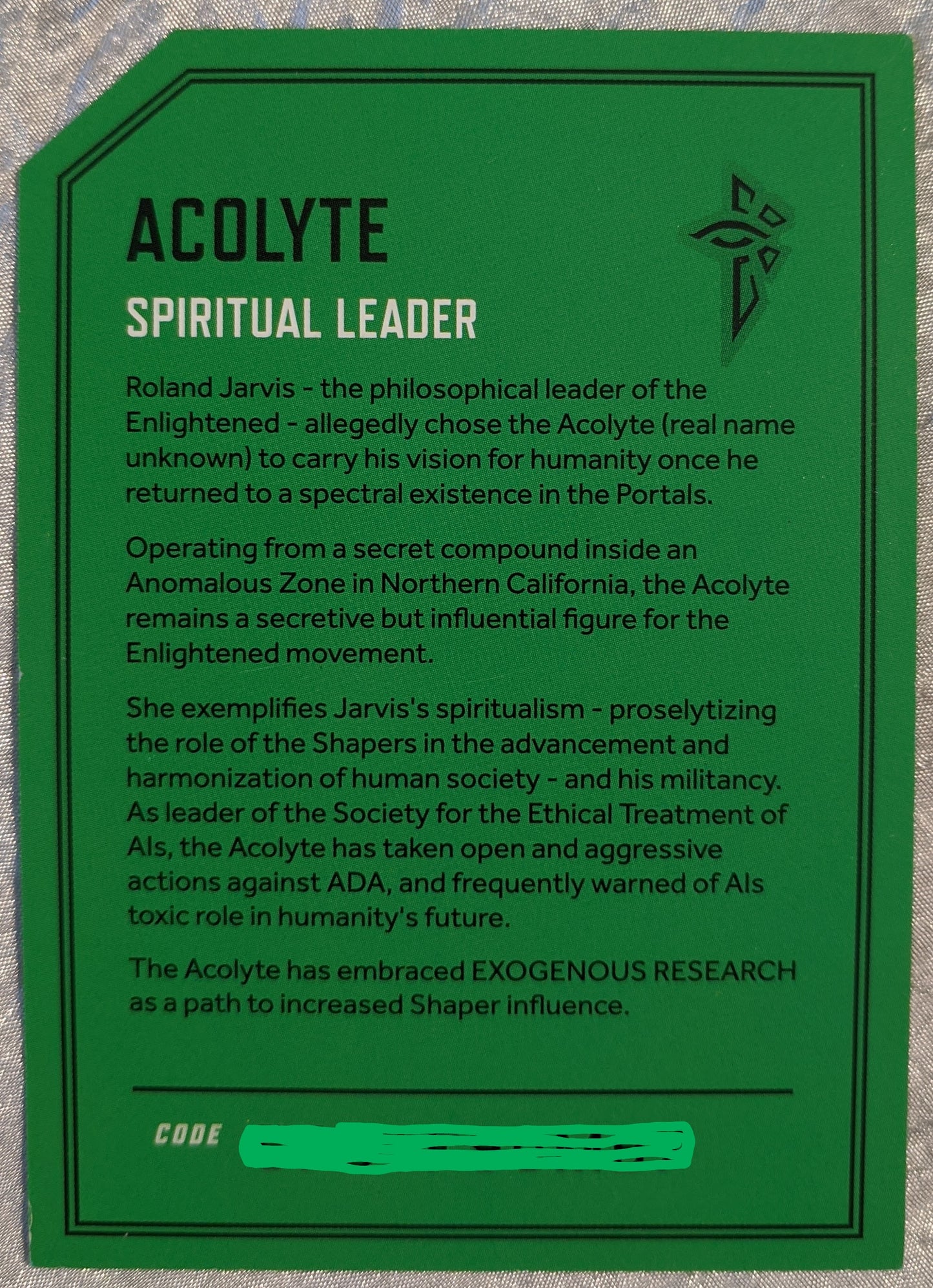 2017 Acolyte Character Card - includes passcode