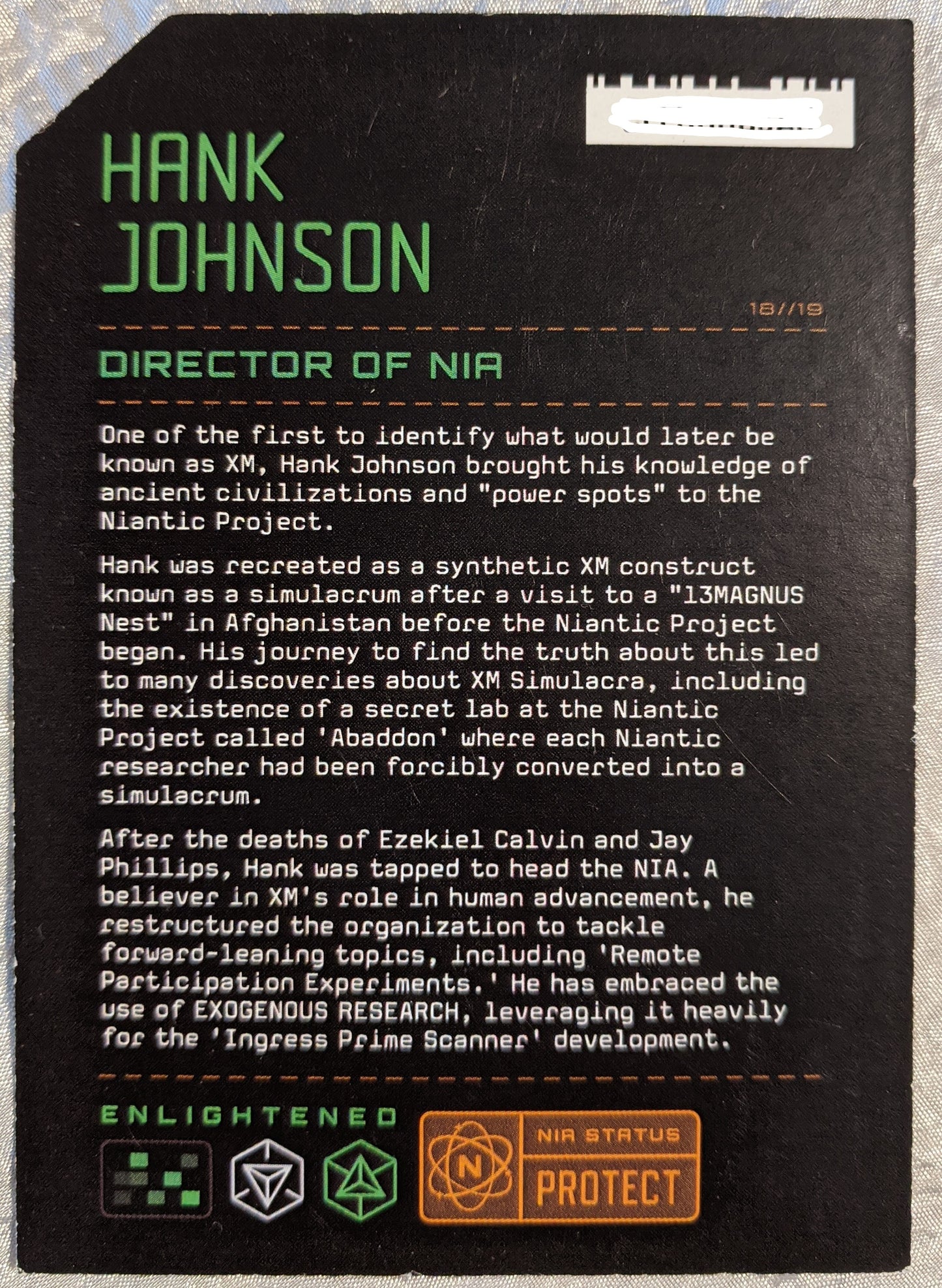 2018 Hank Johnson Director of NIA Character Card - includes passcode