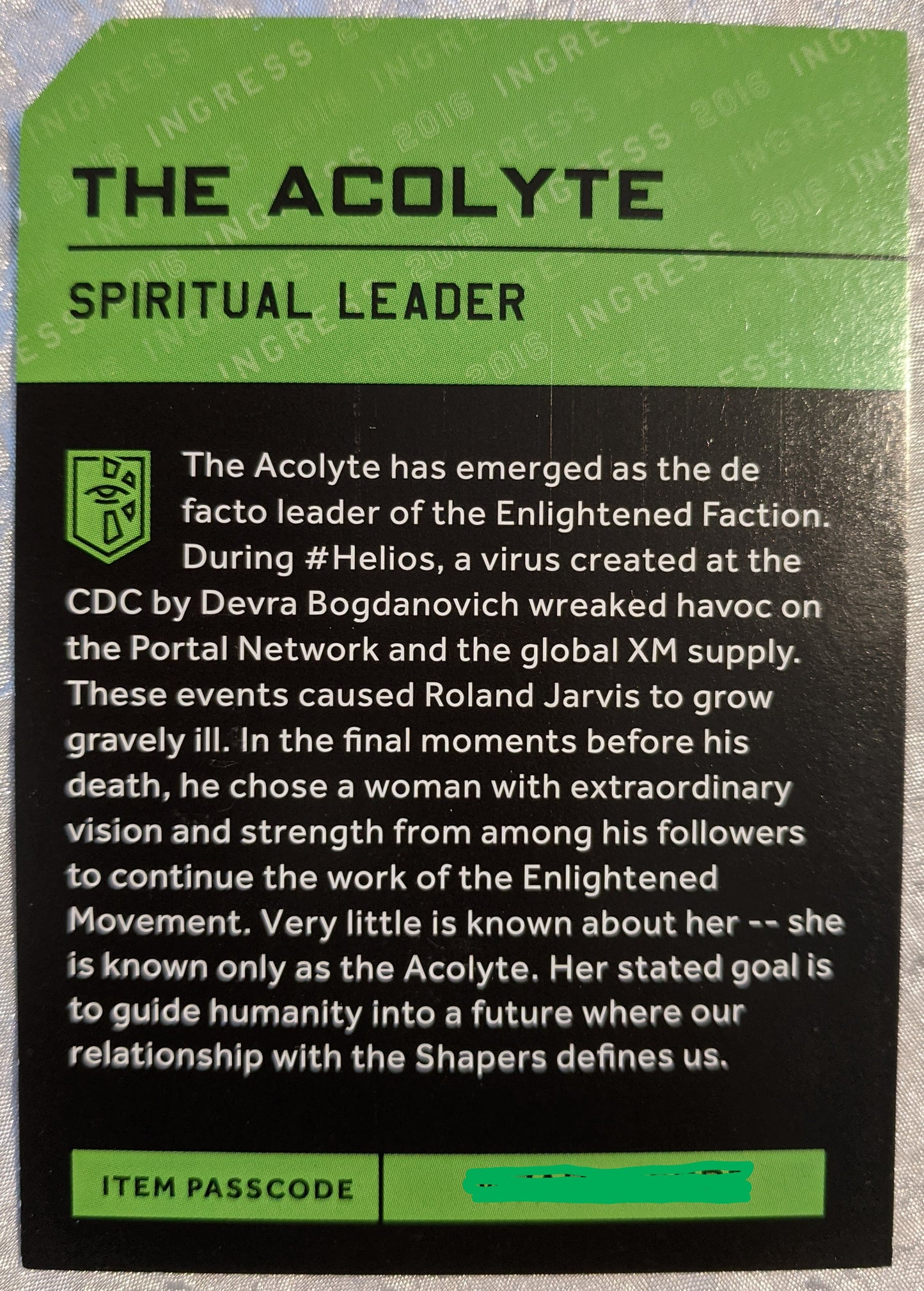 2016 The Acolyte Character Card - includes passcode