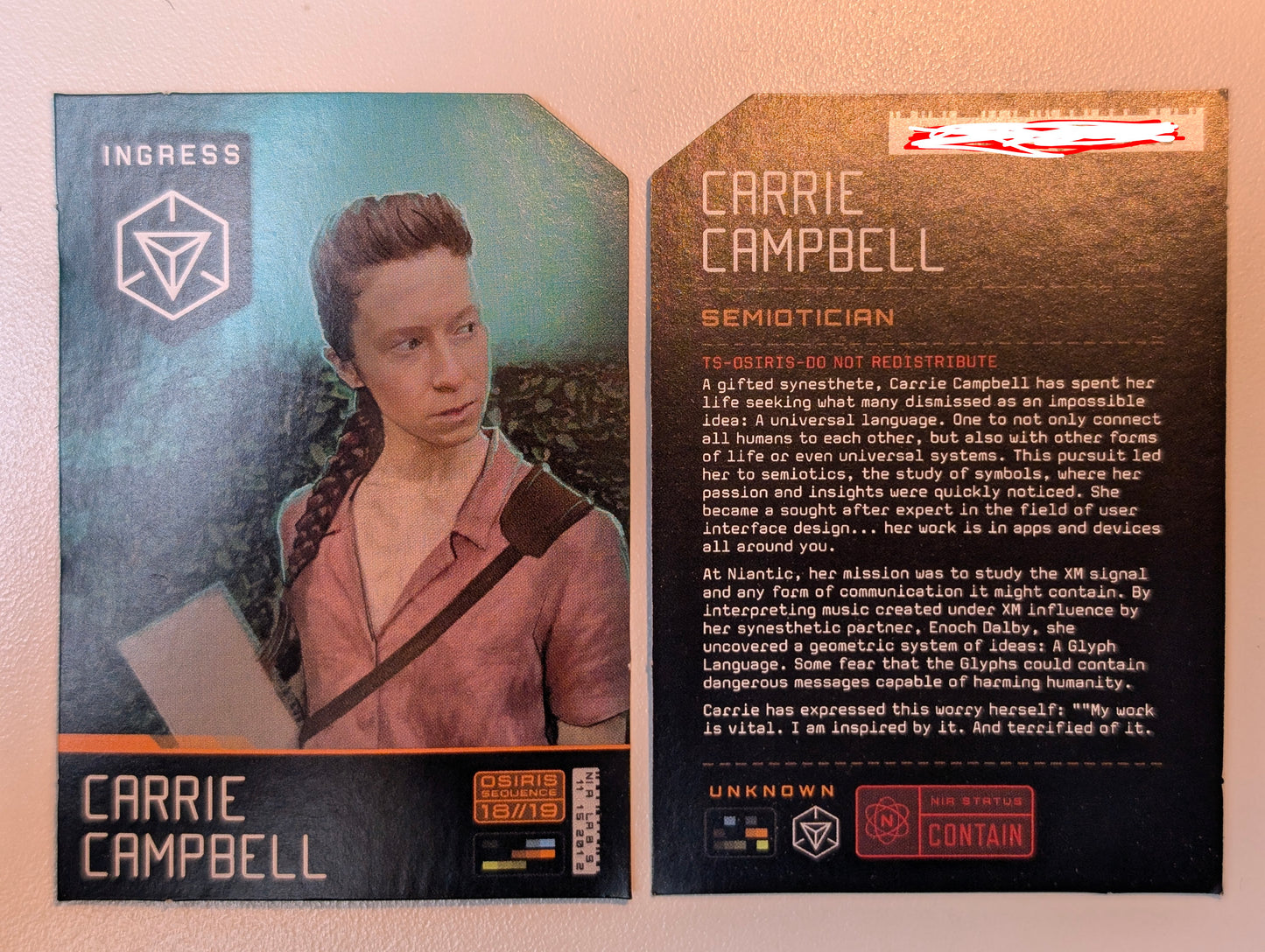 Carrie Campbell medal card 2018 - includes passcode