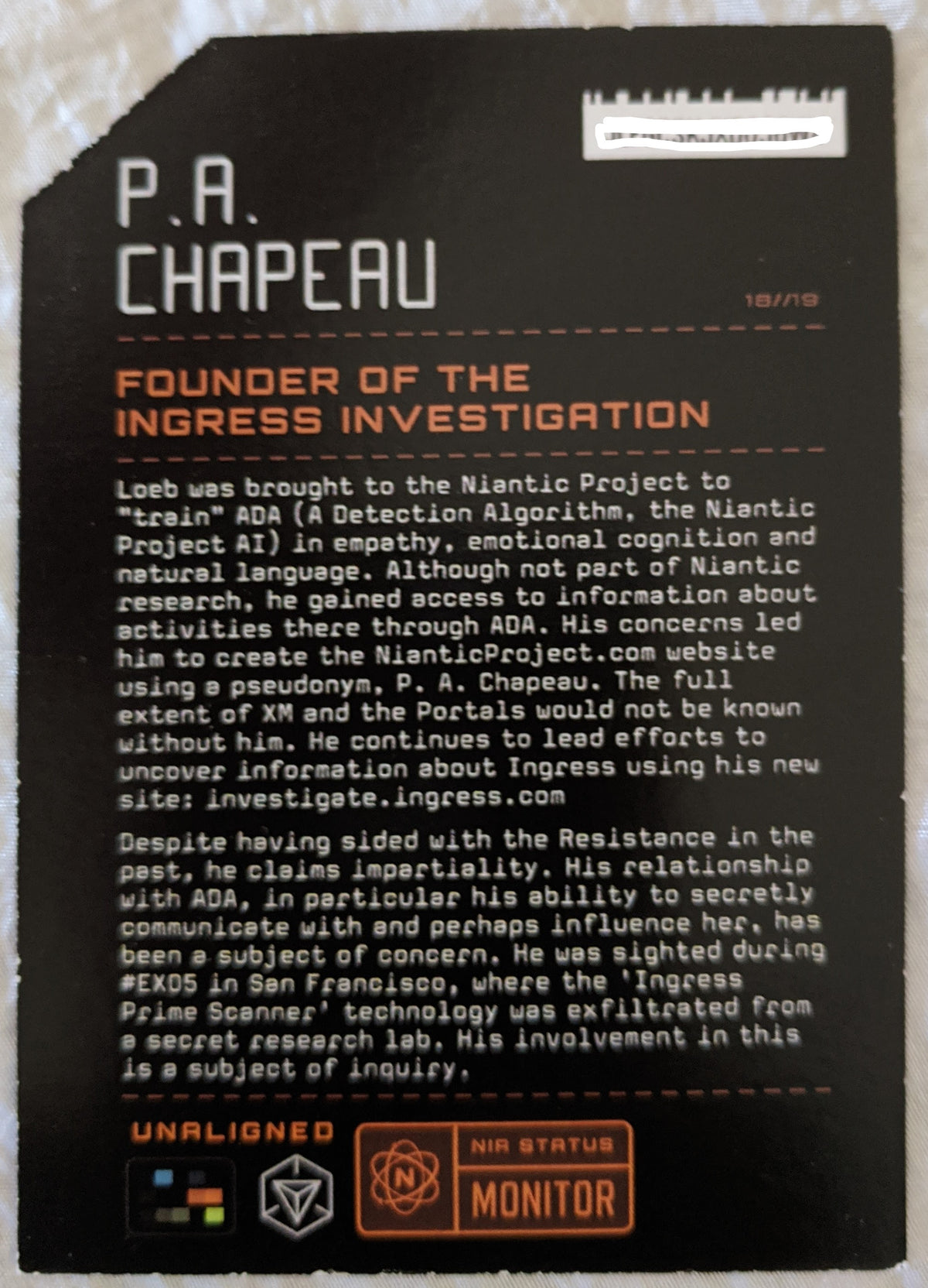 P.A. Chapeau Medal Card 2018