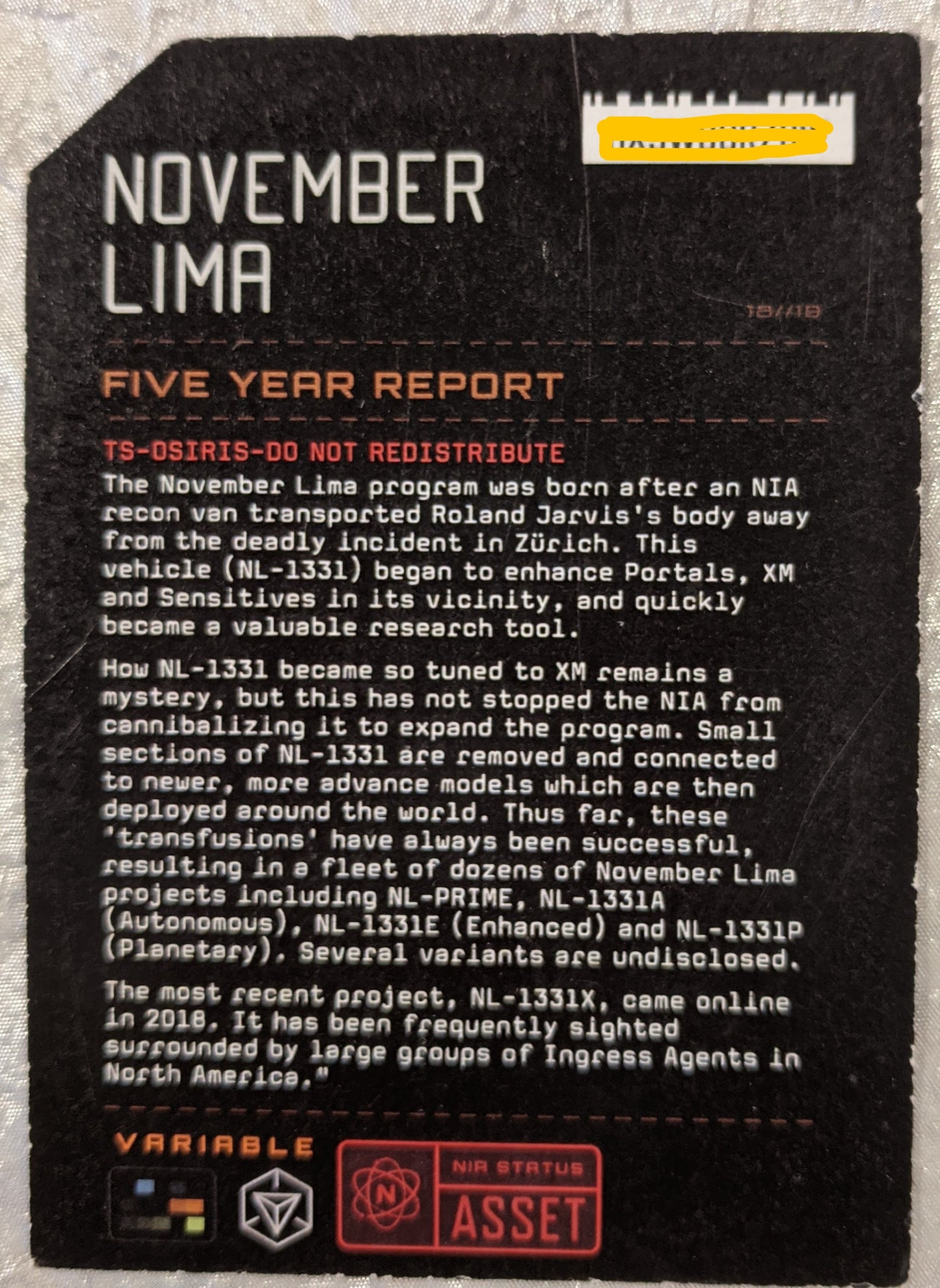 2018 November Lima Card - includes passcode